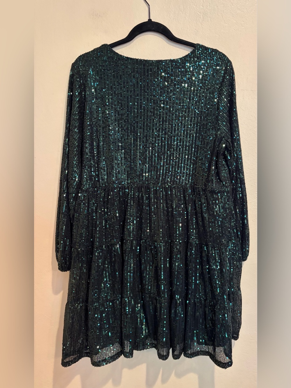 Cable & Gauge NWT Dark Green Sequin Party Dress, V-Neck w/ Long Sleeves, XL - Picture 8 of 11